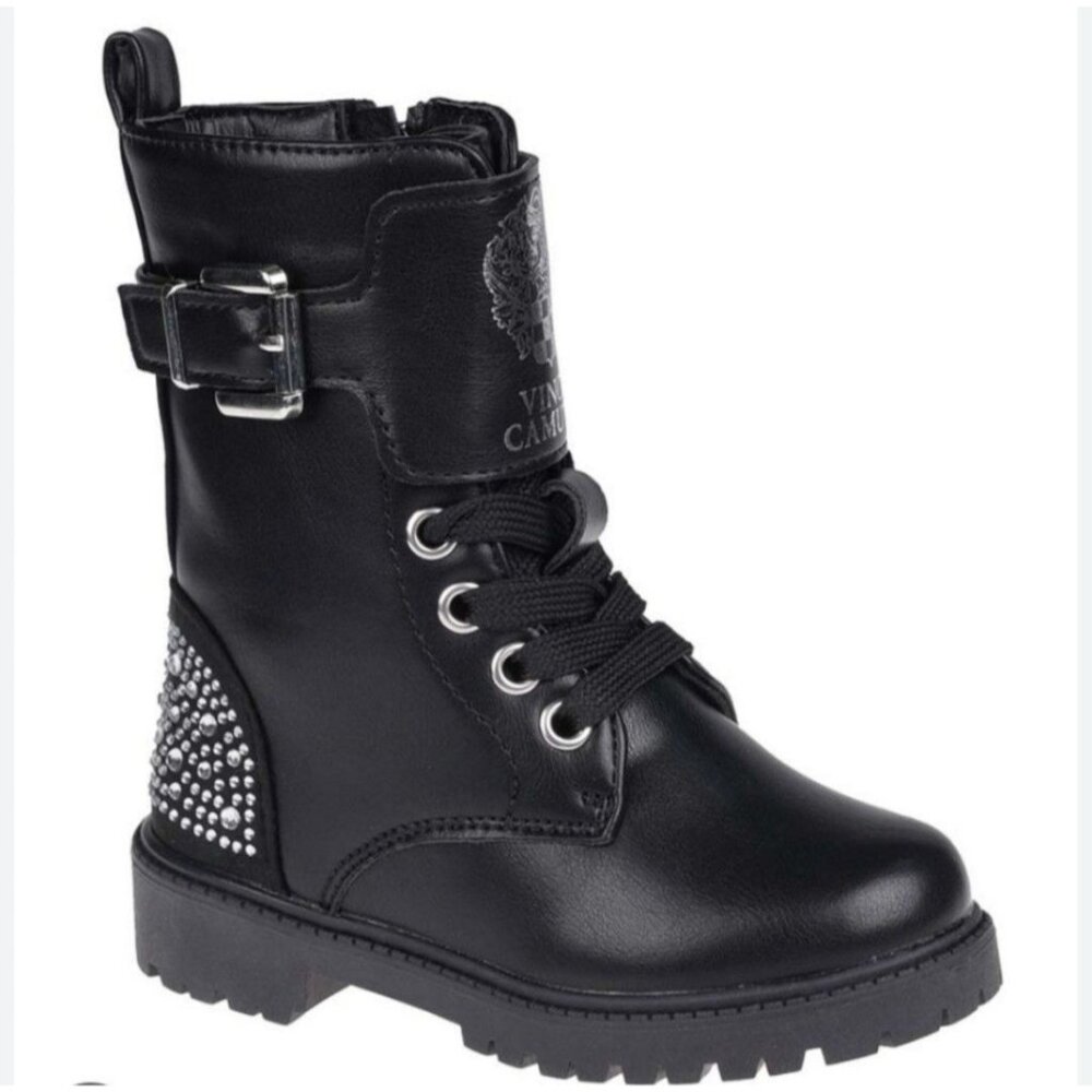 NWT Vince Camuto Kids Comfy Black Silver Studded Lace Up Combat Boots Sz 5